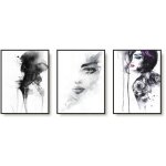 Tableaux muraux affiches dans un cadre noir ensemble triptyque pour la chambre femmes
