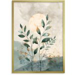Tableau mural minimaliste, affiche murale, cadre dor�, feuilles vertes, style boh�me