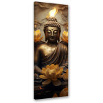 Tableau sur toile bouddha dor� et fleurs 30x90