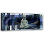 Tableau sur toile bouddha sur fond bleu 90x30