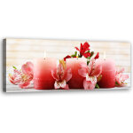 Tableau sur toile bougies fleurs zen rouge 90x30