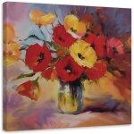 Tableau sur toile, bouquet de coquelicots dans un vase - 50x50 Tableau sur toile, bouquet de coquelicots dans un vase - 50x50