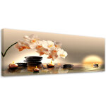 Tableau sur toile fleur zen pierres d'eau 90x30