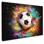 Tableau sur toile football - peinture - couleurs - noir - blanc d�coration chambre 30x20 cm