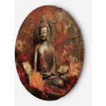Tableau sur toile image circulaire bouddha en m�ditation et fleurs color�es 60x60