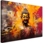 Tableau sur toile statue de bouddha color�e abstraite 100x70