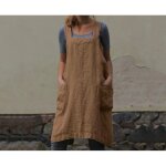 Tablier en coton et lin avec poches pour femme grande taille - marron - xx - large