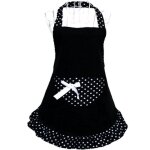 Tablier de cuisine pour femme avec poches et n?ud papillon en coton de bonne qualit� noir