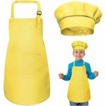 Tablier enfant et chapeau de chef set, rglables tabliers de cuisine avec 2 poches pour filles garons, ...