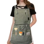 Tablier tablier professionnel en toile avec poches femme homme adulte, vert arme, ajustable(10070cm) ...