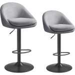 Tabouret de bar, lot de 2, chaise de cuisine, r�glable en hauteur, pivotant � 360�, avec dossier, socle, ...