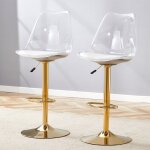 Tabouret de bar - 2 pcs - transparent - dossier pu - dor� - r�glable - rotation 360�45, 7x53, 3x99 - ...