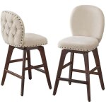 Tabourets de bar lot de 2 pivotants avec dossier et pieds en bois assise en tissu chenille hauteur d?assise ...