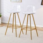 Tabouret de bar 2pcs - dossier transparent - structure or - chaise haute - caf� / salon / comptoir - ...