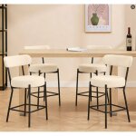 Tabouret de bar - lot de 4 - si�ge rembourr� - style moderne mi - si�cle - hauteur 66 cm - beige