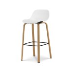 Tabouret de bar blanc style scandinave avec pieds effet bois en m�tal - hauteur 76cm