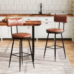 Tabouret de bar, chaises � capitonn� avec assise et dossier en cuir pu, cadre m�tallique chaises � manger ...