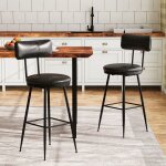 Nmonet ? tabouret de bar noir ? lot de 2 chaises � capitonnage cuir pu ? cadre m�tallique ? hauteur totale ...