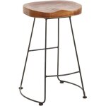 Tabouret de bar chaise de comptoir x1 avec repose - pieds design industriel en mtal et bois marron 040008591 ...