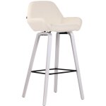 Tabouret de bar chaise haute x 1 avec repose - pieds design moderne en tissu cr�me pied en bois couleur ...