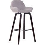 Tabouret de bar chaise haute x 1 avec repose - pieds design moderne en tissu gris pied en bois couleur ...