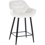 Tabouret de bar chaise haute x1 assise effet capitonne en velours blanc crme et mtal noir 100004884 ...