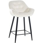 D�coshop26 - tabouret de bar chaise haute x1 assise effet capitonn�e en velours cr�me et m�tal noir 100004890 ...