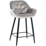Tabouret de bar chaise haute x1 assise effet capitonne en velours gris et mtal noir 100004894