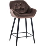 Dcoshop26 - tabouret de bar chaise haute x1 assise effet capitonne en velours marron et mtal noir ...