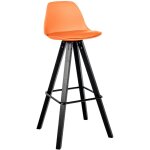 Tabouret de bar chaise haute x1 repose - pieds style scandinave en plastique et pvc orange structure ...