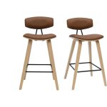 Tabourets de bar design marron et bois clair h69 cm (lot de 2) vasco Tabourets de bar design marron et bois clair h69 cm (lot de 2) vasco