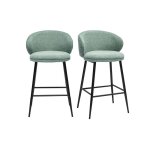Miliboo - tabourets de bar design en tissu effet velours textur� vert c�ladon et m�tal noir (lot de 2) ...