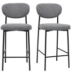Tabourets de bar fixes en tissu effet velours textur� gris clair h65 cm (lot de 2) breka