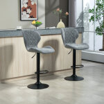 Tabouret de bar gris pivotant � 360�, hauteur r�glable (60 - 81 cm), polyester, pieds en acier, 2 pi�ces ...