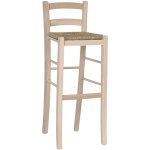 Okaffarefatto - tabouret de bar en bois brut � peindre h 80 cm assise en paille