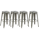 Tabourets de bar industriels empilables, chaque assise mesure 76 cm de haut, en m�tal argent�, lot de ...