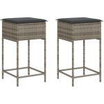 Tabourets de bar jardin coussins lot de 2 gris rsine tresse vidaxl