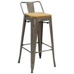 Tabouret de bar en mtal et bois d'orme huil