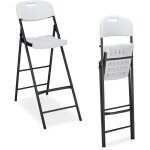 Relaxdays - tabouret de bar pliant, lot de 2, avec dossier, hlp : 118 x 44, 5 x 82 cm, plastique & acier, ...