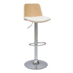 Tabouret de bar rglable blanc, bois clair et pied chrom doa