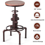 Tabouret de bar r�glable en hauteur, bois de pin et fer, 59, 5 - 75 cm