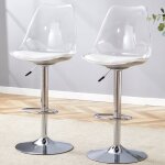 Tabouret de bar r�glable pivotant - 2 pi�ces - dossier transparent - assise cuir pu - pied m�tal argent� ...