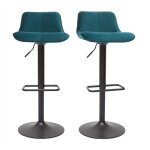 Miliboo - tabourets de bar r�glables pivotants 360� en tissu velours bleu p�trole et m�tal noir (lot ...