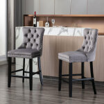 Tabourets de bar rembourr�s, lot de 2 avec rivets d�coratifs et pieds en bois garniture chrom�e � rivets ...