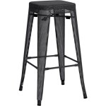 D�coshop26 - tabouret de bar avec repose - pieds design industriel empilable en m�tal perfor� noir 100004867 ...