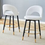 Tabouret de bar rotatif  360, chaise de salle  manger - cuisine / salon, 2 pices, pu + mtal, blanc ...
