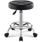 Tabouret de bar � roulettes, pivotant et r�glable en hauteur, 32 x 32 x 45 cm, noir.