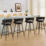 Tabouret de bar, set de 4, avec dossier et repose - pieds tresss, tabouret de bar pivotant, simili cuir ...