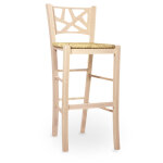 Tabouret de bar sissy en bois brut � peindre, hauteur 73 cm, avec assise en paille