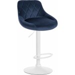 Tabouret de bar en velours bleu coutures dcoratives pivotant support mtal blanc tdb10658